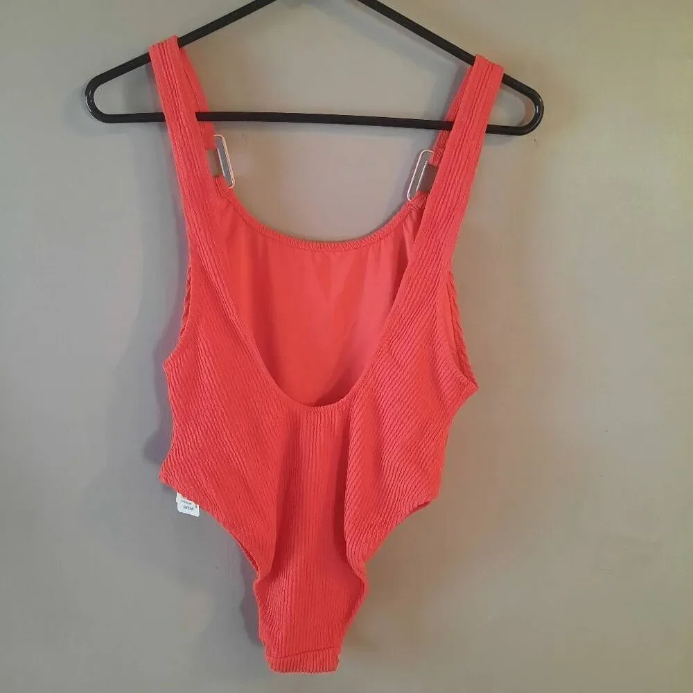 Aerie Red & Pale Pink Ribbed One Piece Swim Suit New With Tags Size Large - Picture 4 of 5